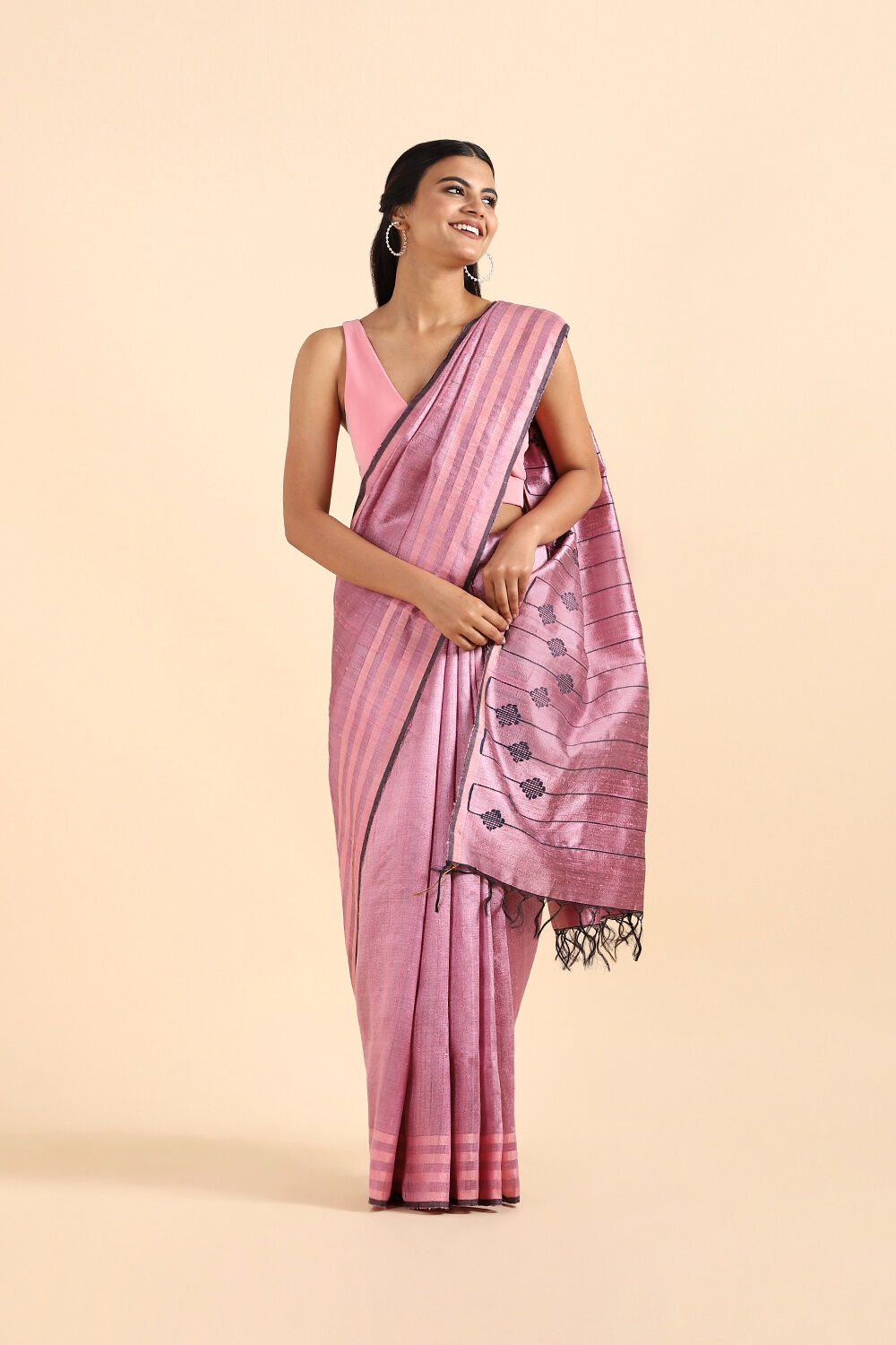 Light Pink Pure Tussar Silk Bhagalpuri Saree image number null
