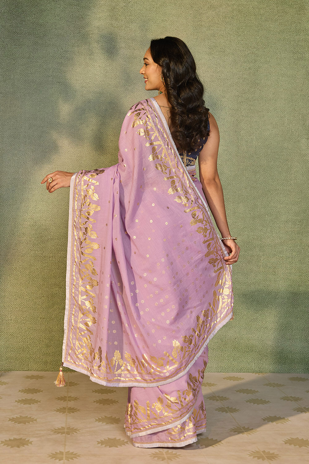 Purple Printed Cotton Viscose Saree image number null