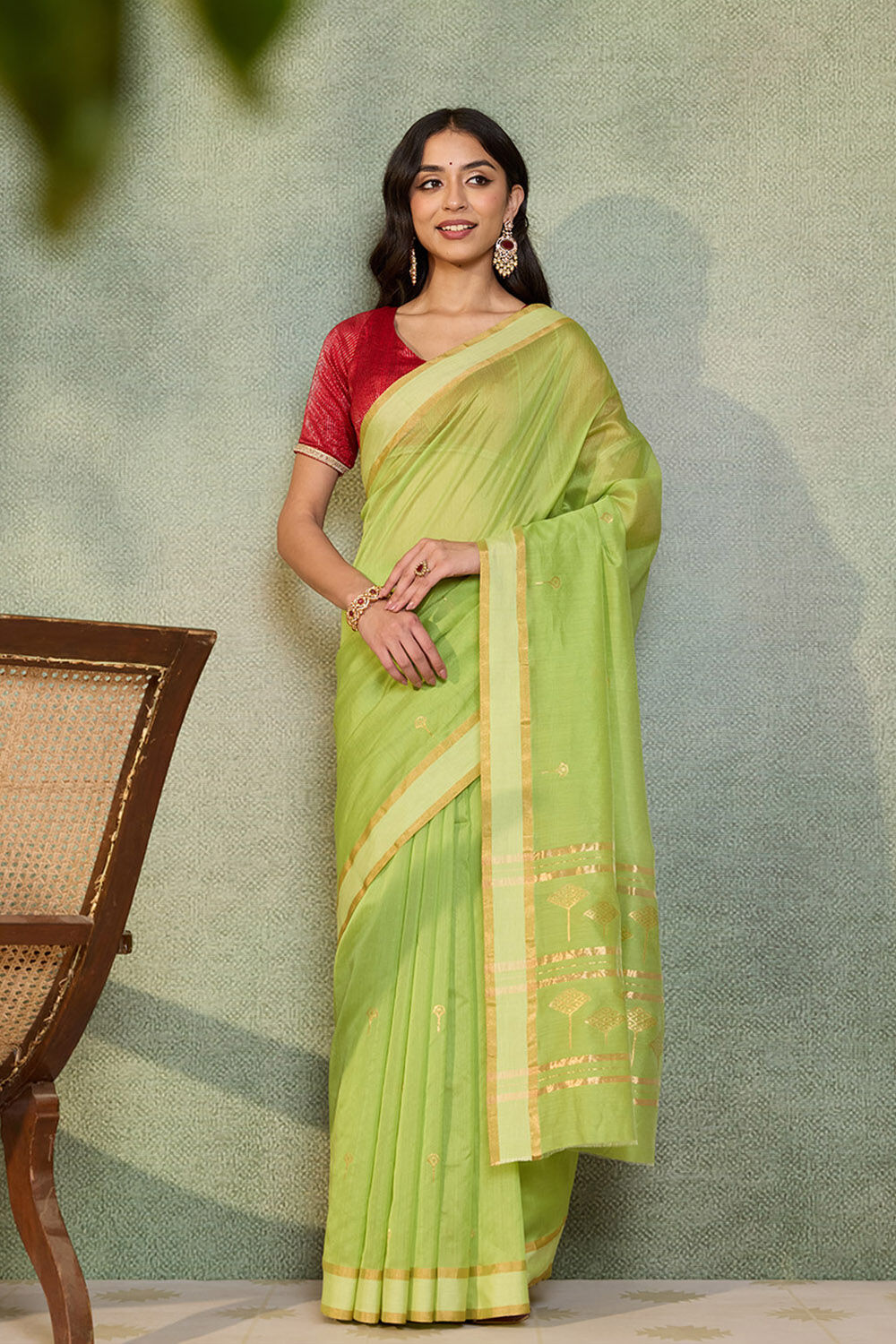 Green Woven Pure Silk Cotton Chanderi Saree image number null