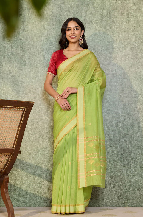 Green Woven Pure Silk Cotton Chanderi Saree