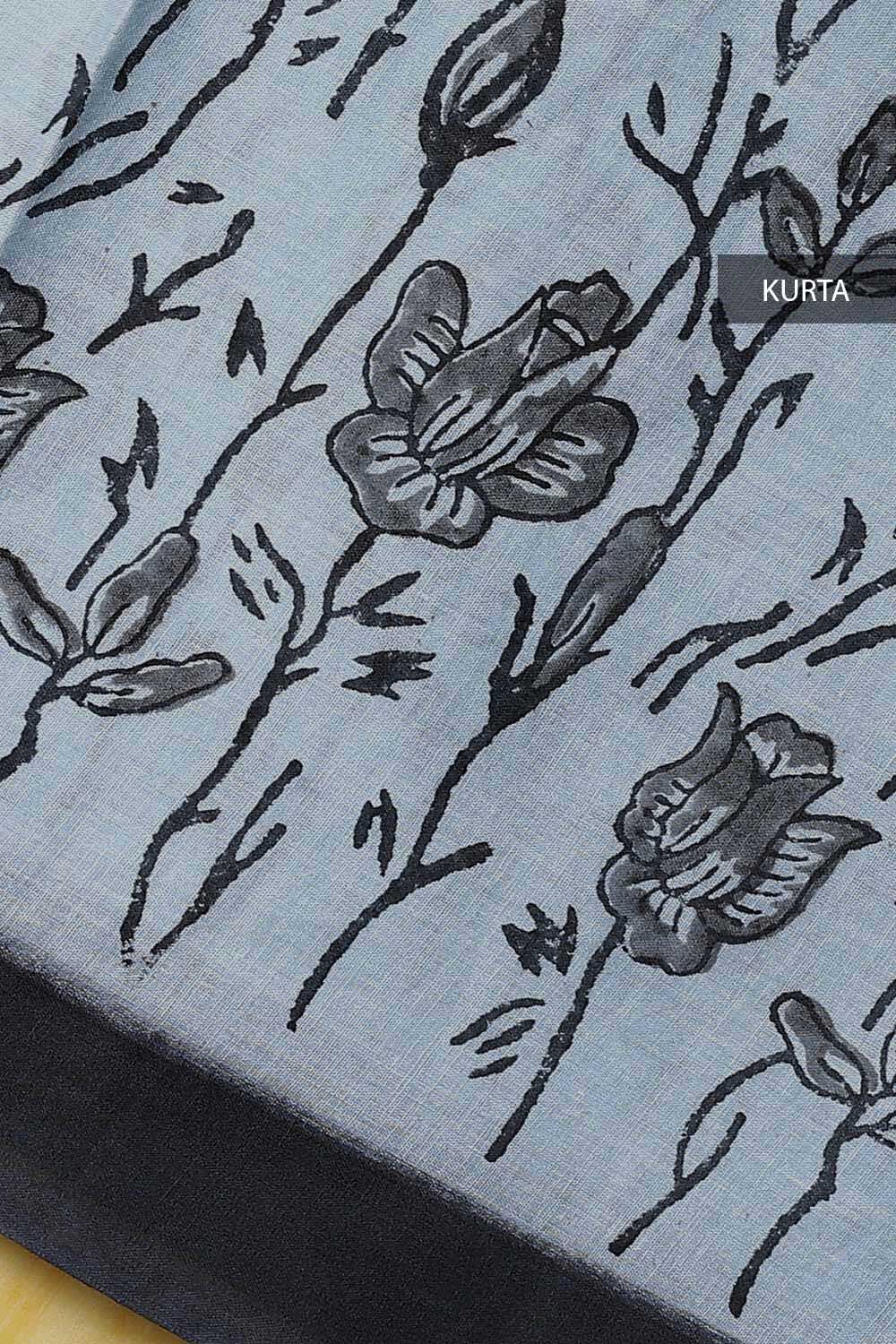 Light Blue Cotton Block Printed Unstitched Suit Set image number null