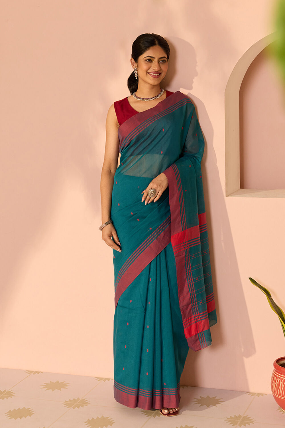 Blue Woven Pure Silk Cotton Chanderi Saree image number null