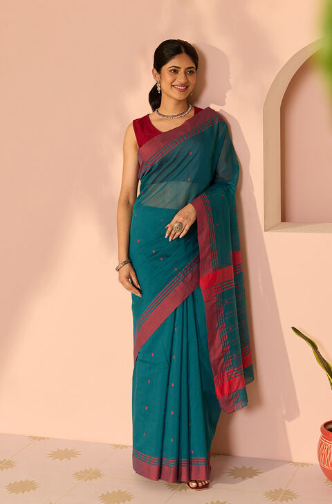 Blue Woven Pure Silk Cotton Chanderi Saree