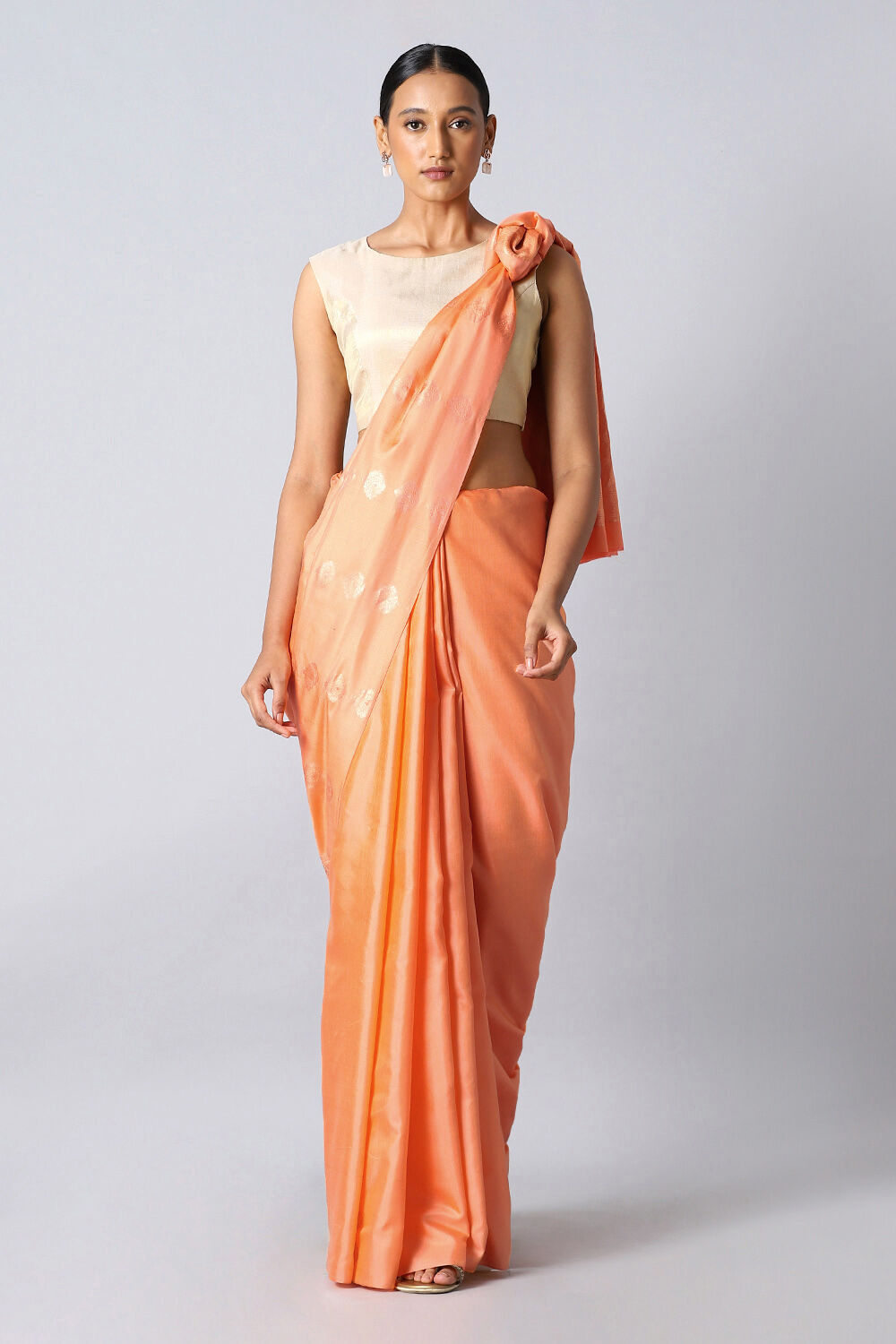 Light Orange Pure Silk Tencel South Saree image number null