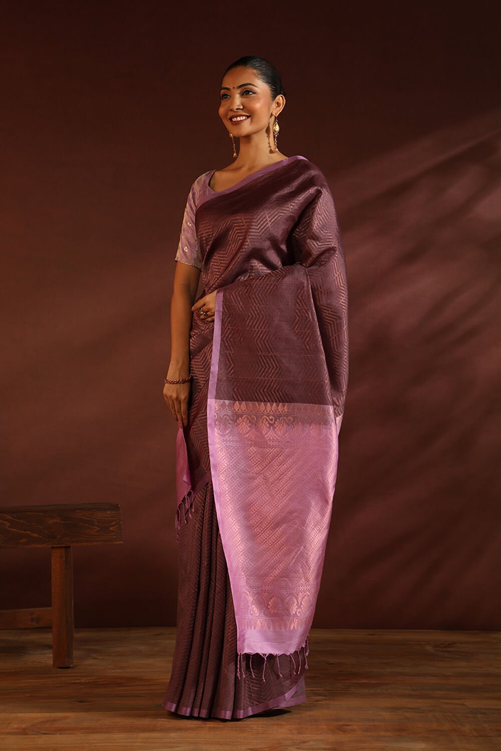 Wine South Pure Silk Woven Saree image number null