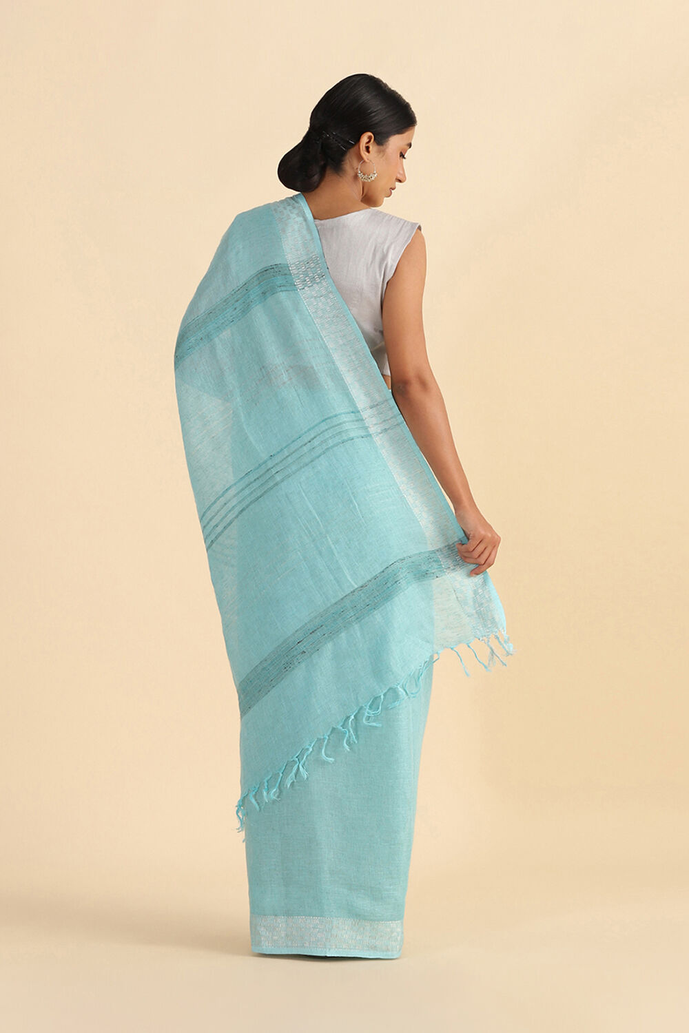 Light Blue Handwoven Bhagalpuri Pure Linen Saree image number null