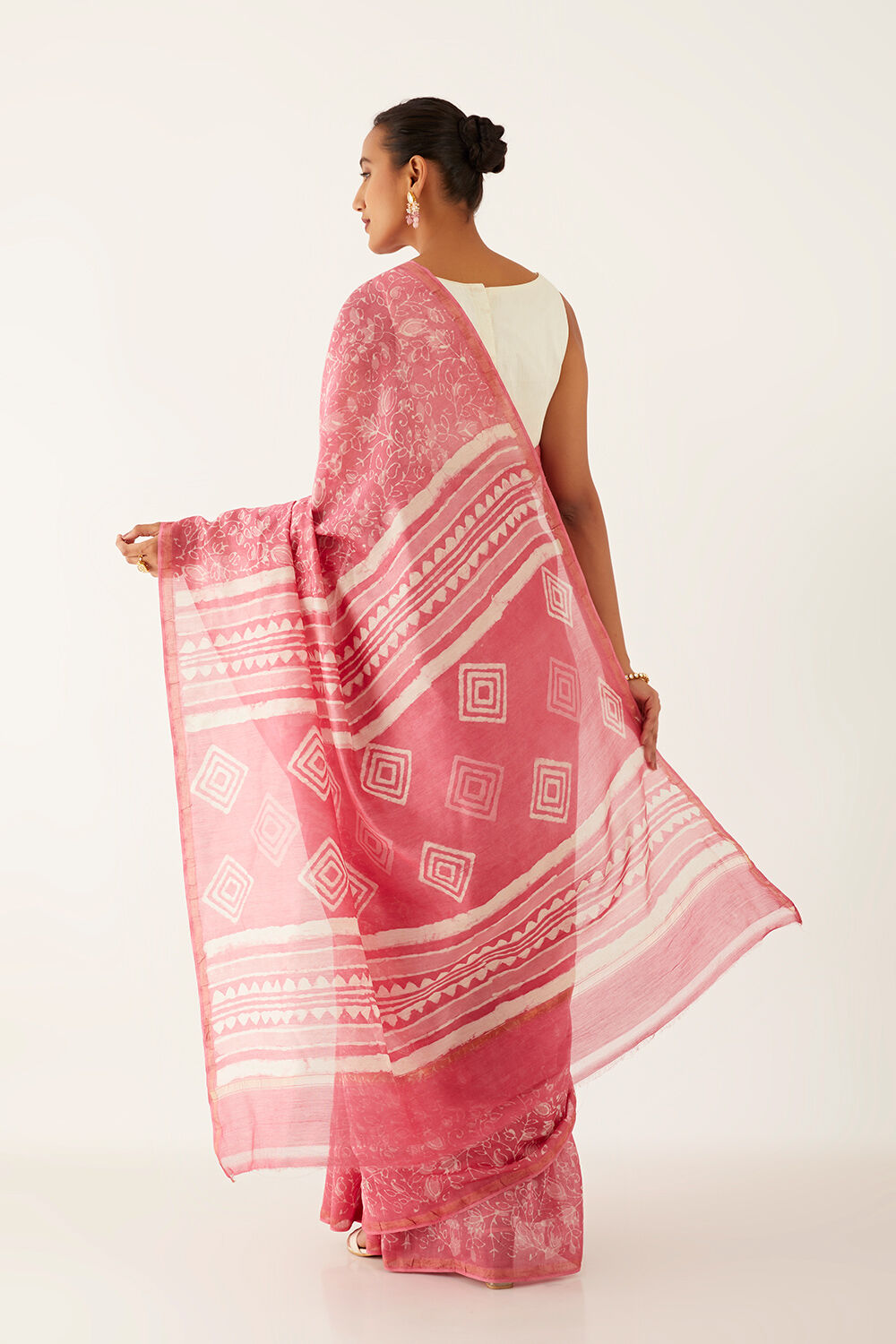 Pink Pure Silk Cotton Dabu Block Printed Saree image number null