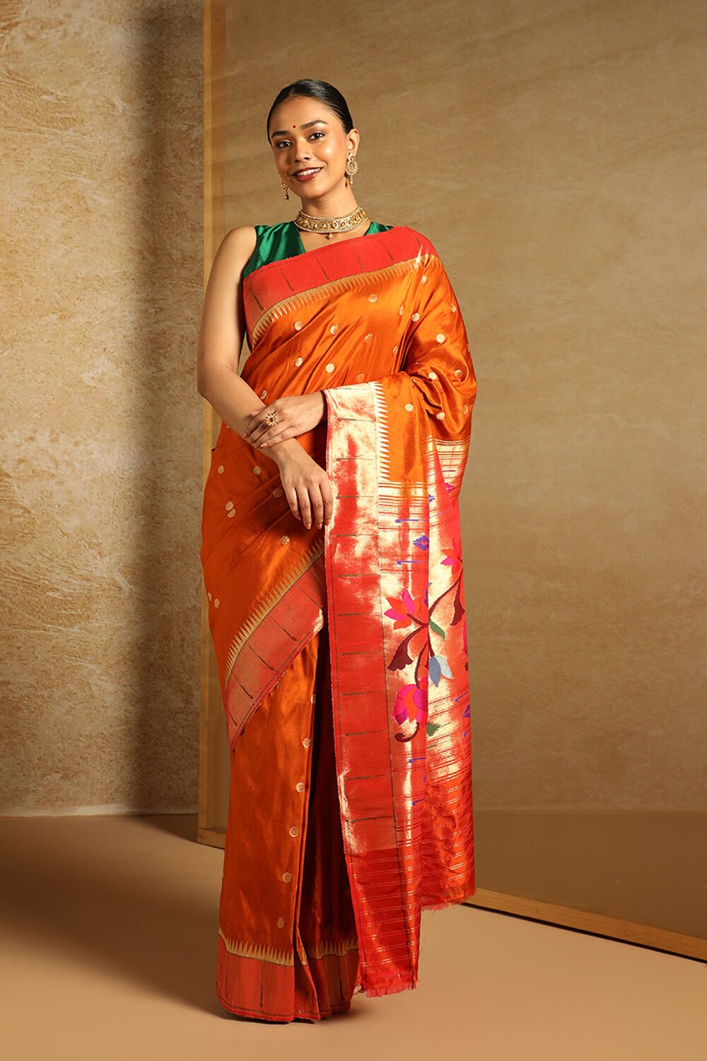 Orange Tapestry Pure Silk Paithani Saree image number null