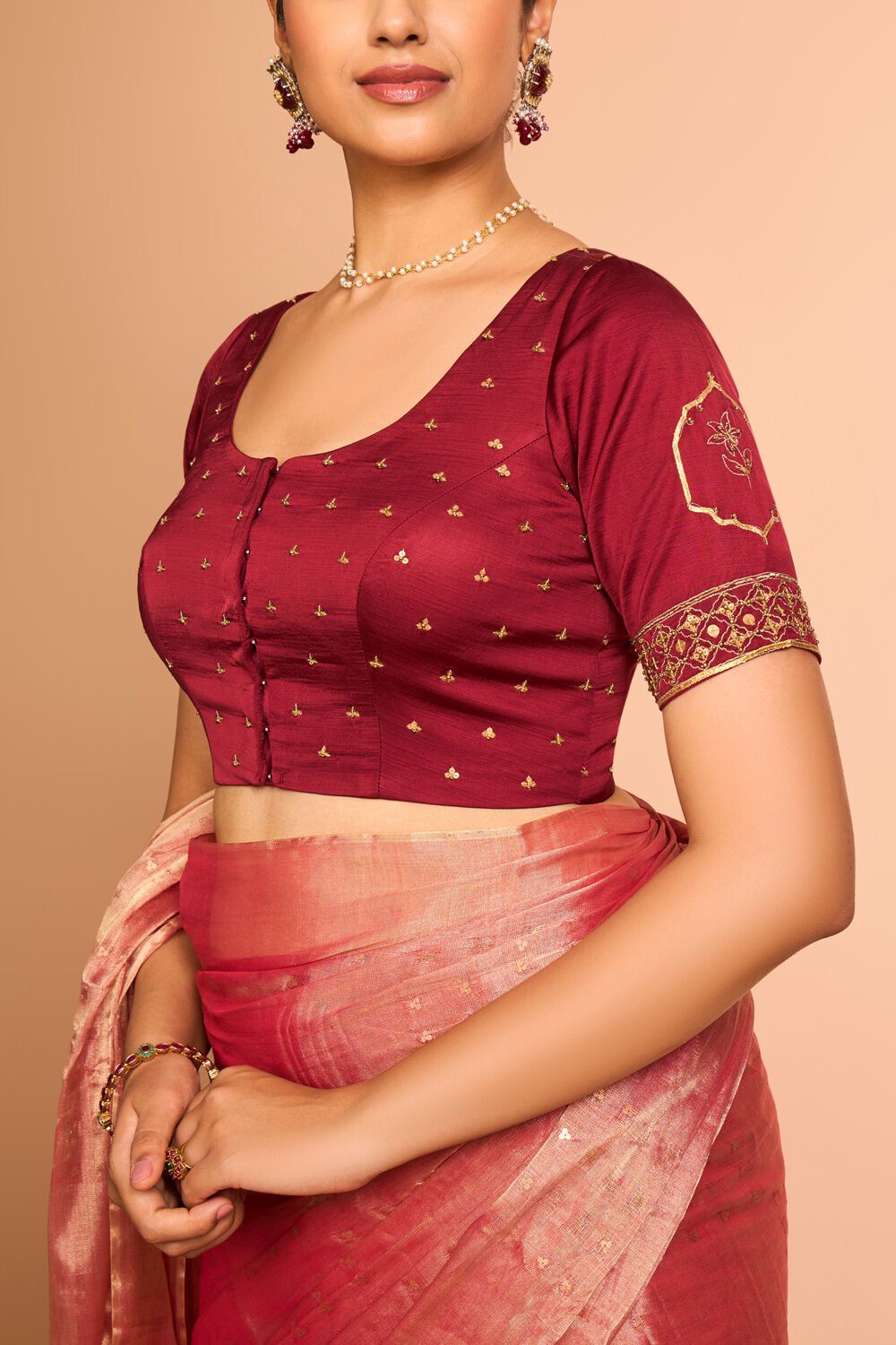 Dark Red Viscose Embroidered Blouse image number null