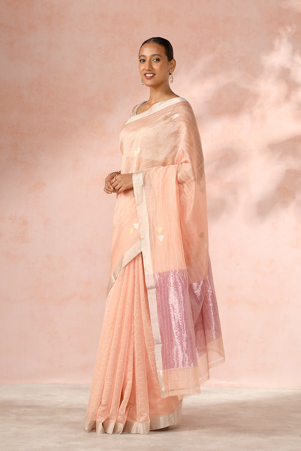 Light Orange Chanderi Pure Silk Cotton Woven Saree image number null