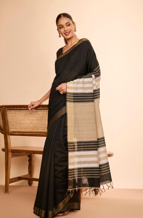 Black Bhagalpur Woven Silk Viscose Saree
