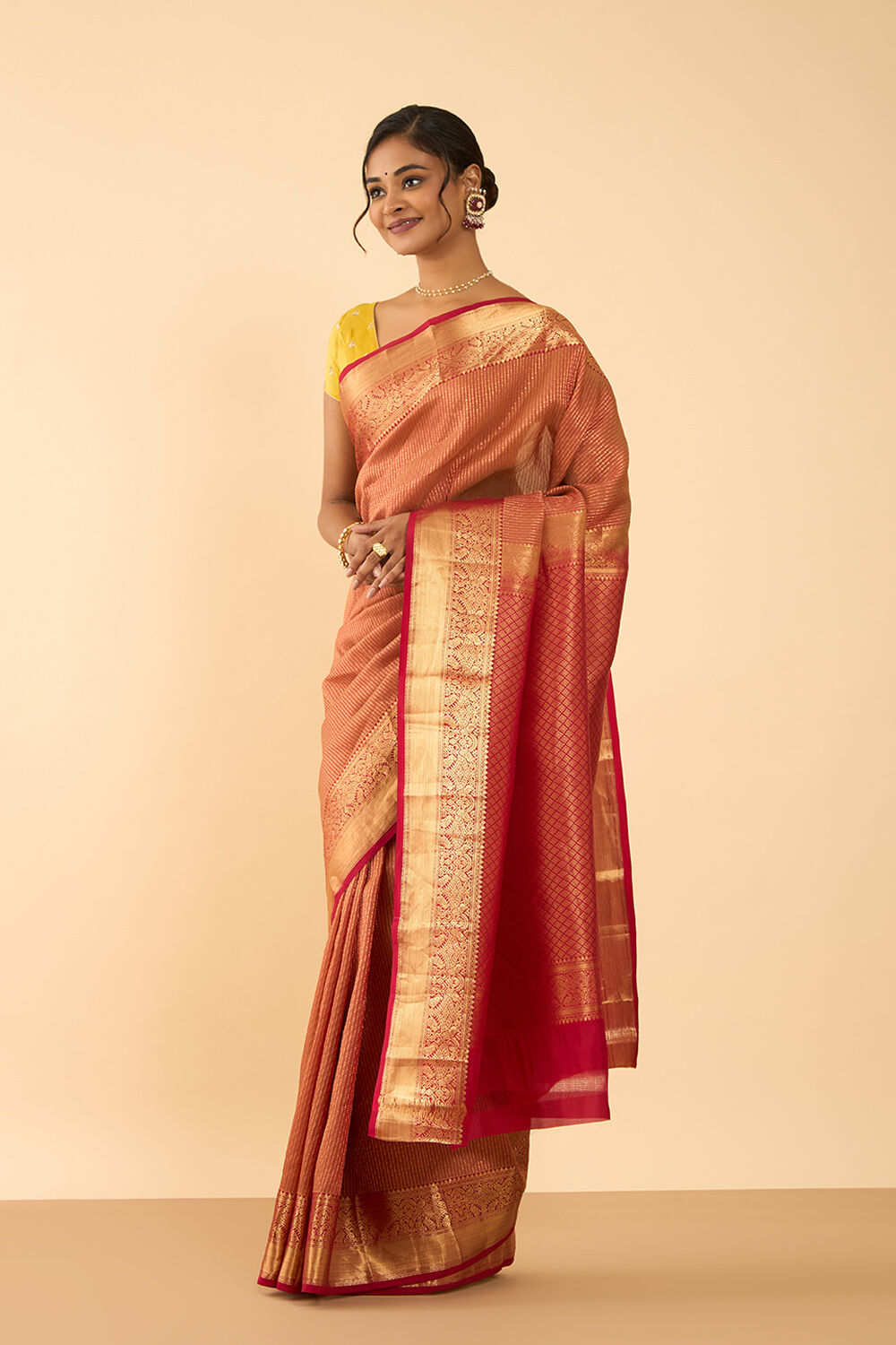 Orange Woven Silk Viscose Saree image number null