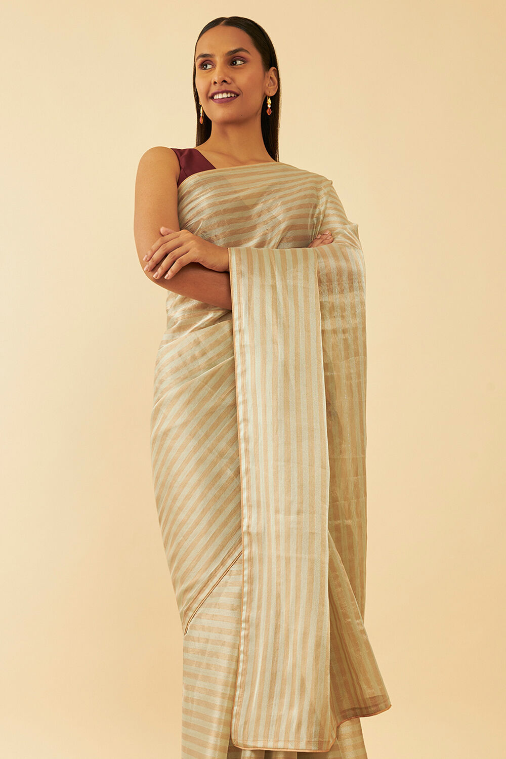 Beige Woven Tissue Viscose Saree image number null