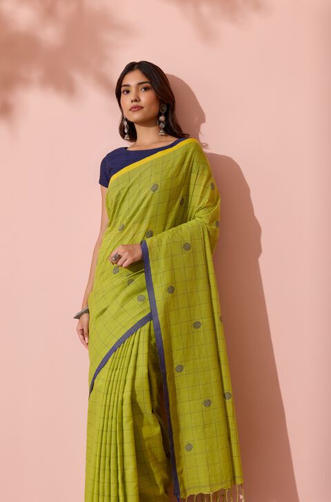 Light Green Bengal Pure Cotton Jamdani Saree