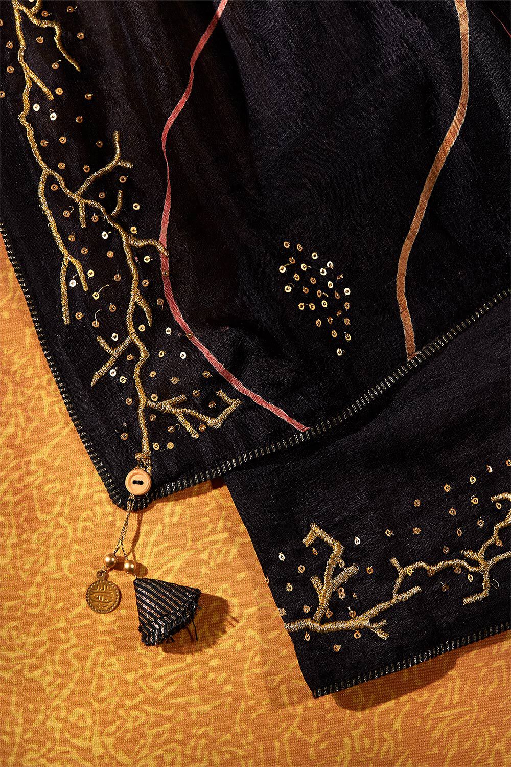 Black Hand Painted Silk Saree image number null