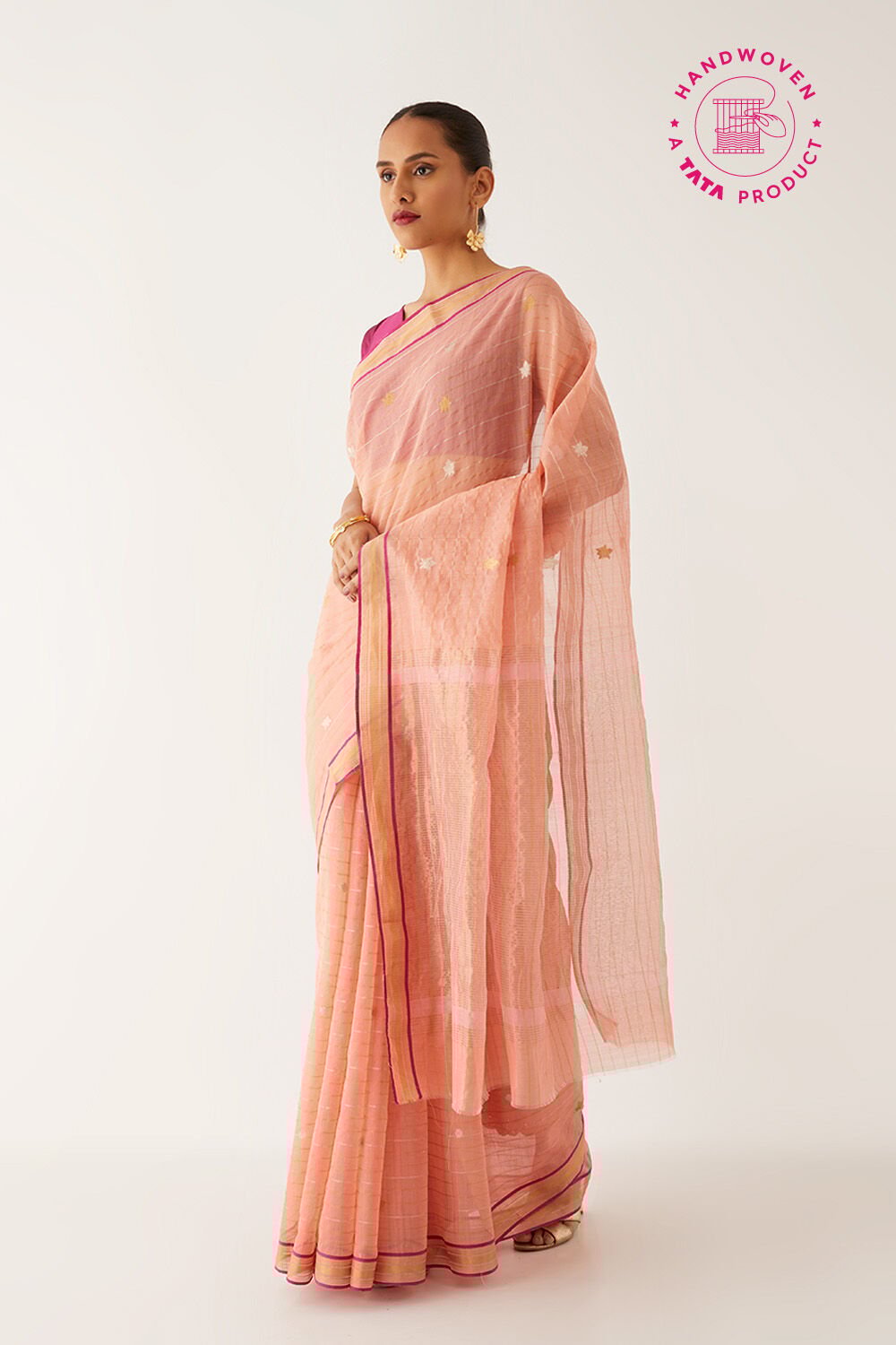 Orange Pure Silk Cotton Chanderi Saree image number null