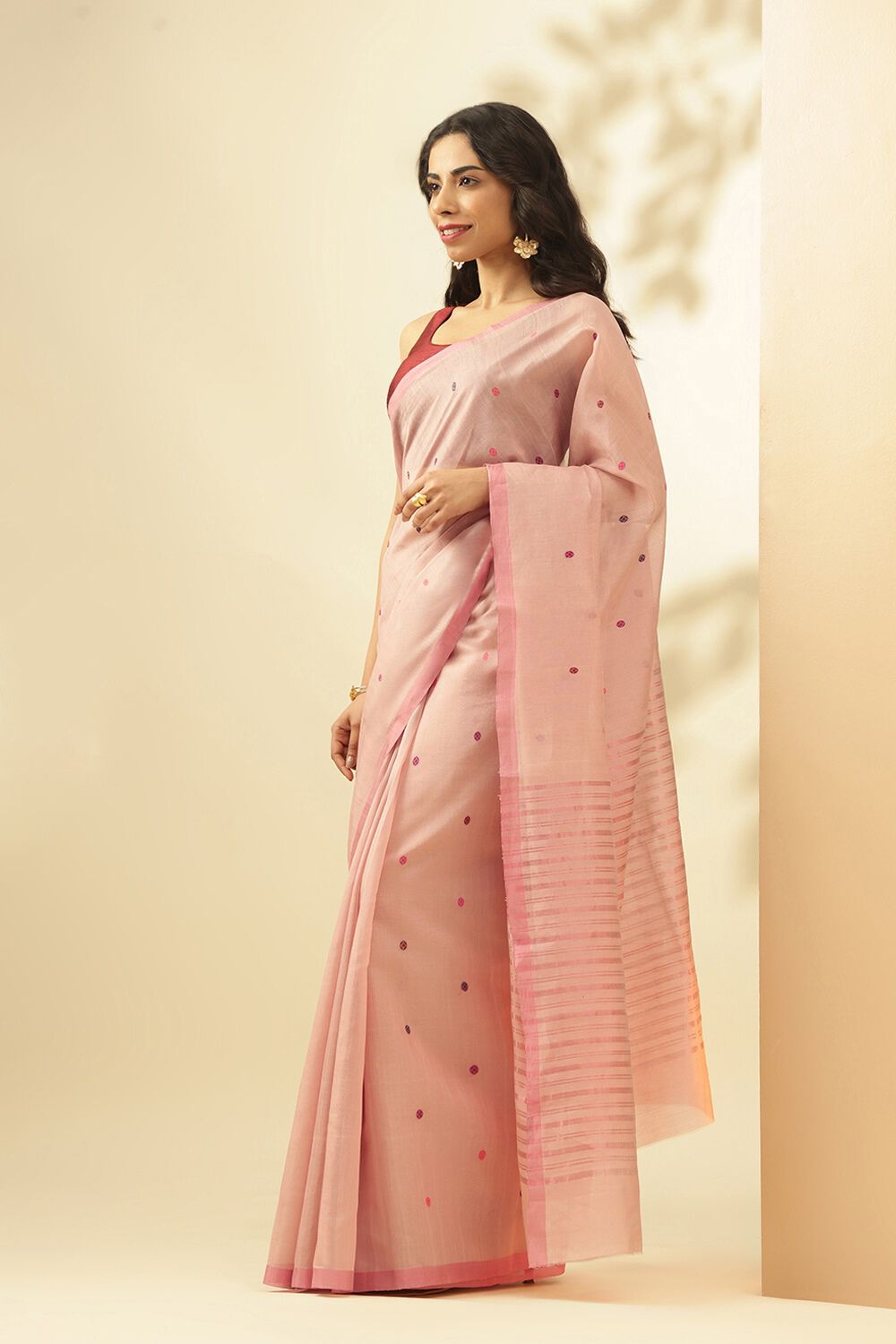 Light Pink Woven Pure Tissue Cotton Chanderi Saree image number null