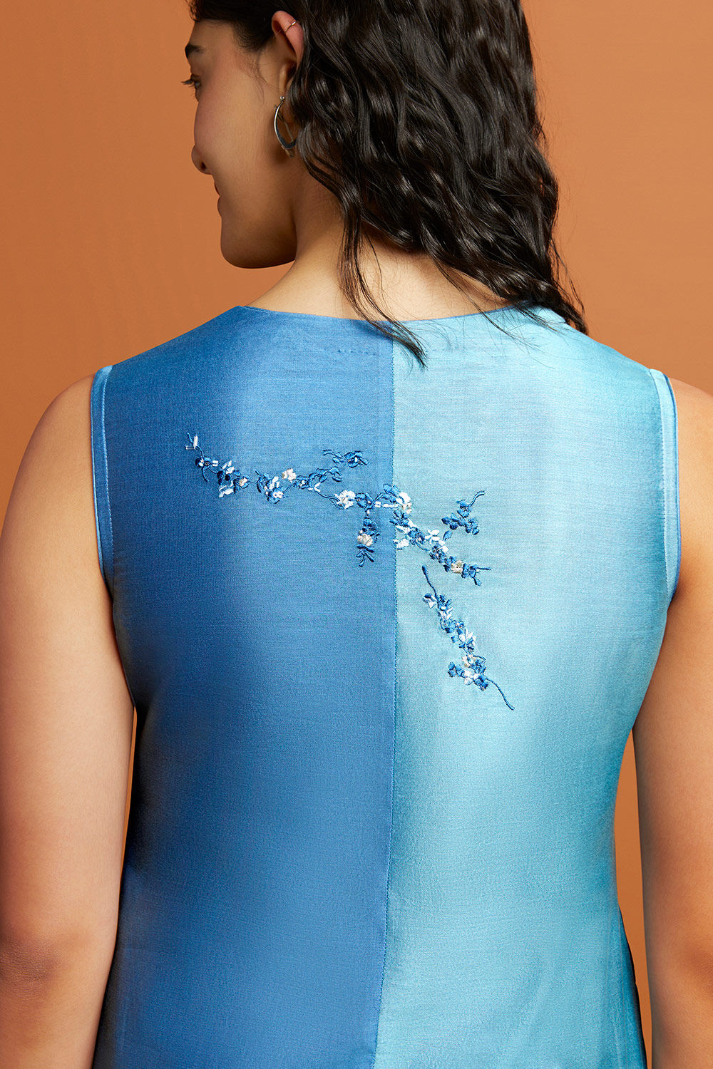 Blue Silk Cotton Delicate Hand Printed Kurta image number null