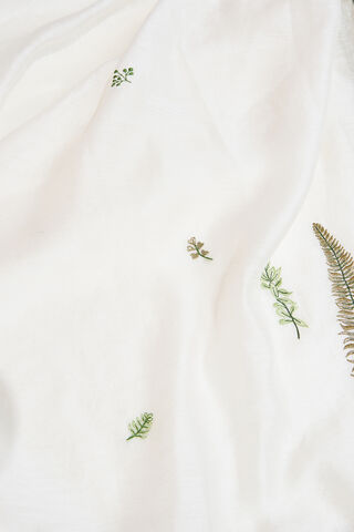 Off White Pure Silk Linen Embroidered Saree thumbnail image number null