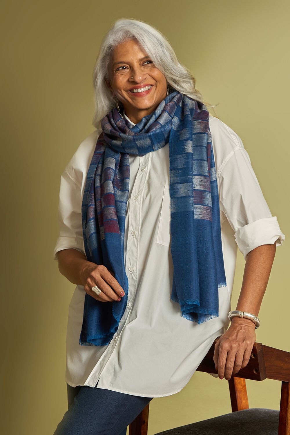 Blue Kashmiri Ikat Pashmina Stole image number null