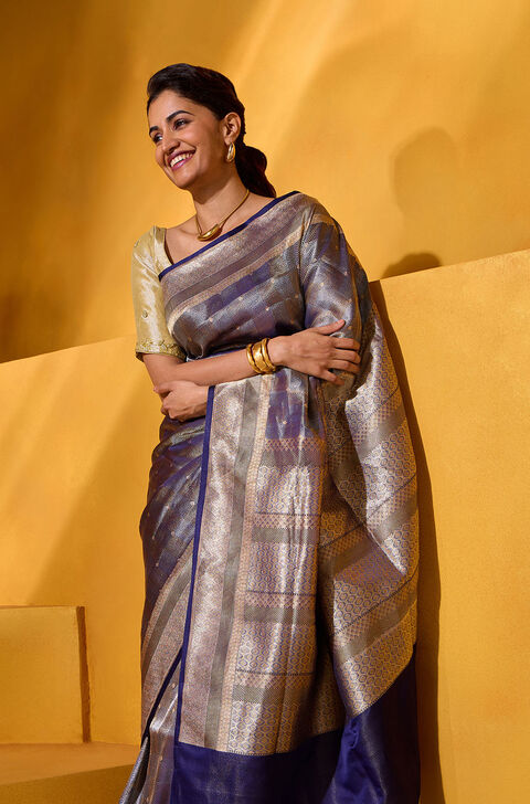 Dark Blue Pure Silk Tissue Brocade Banaras Saree