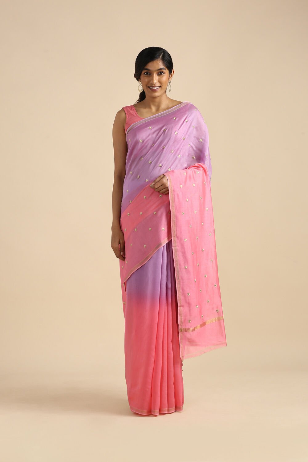 Light Violet Pure Silk Cotton Embroidered Saree image number null