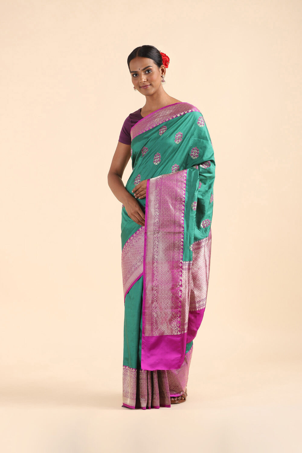 Dark Green Pure Silk Banarasi Saree image number null
