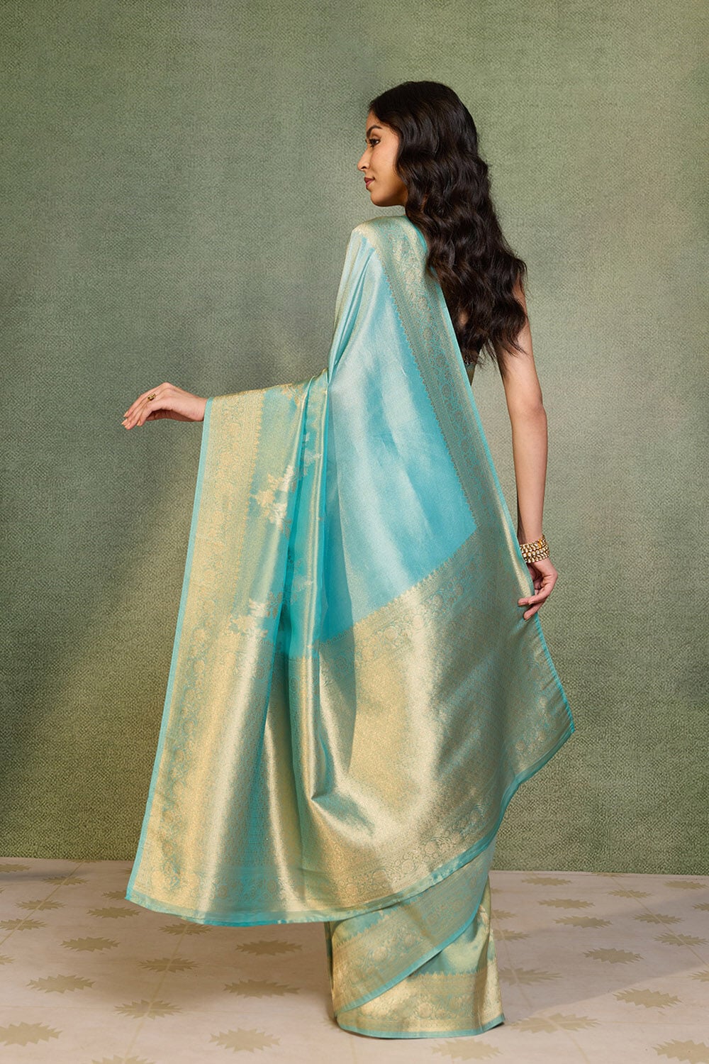 Light Blue   Woven Viscose Tissue Saree image number null