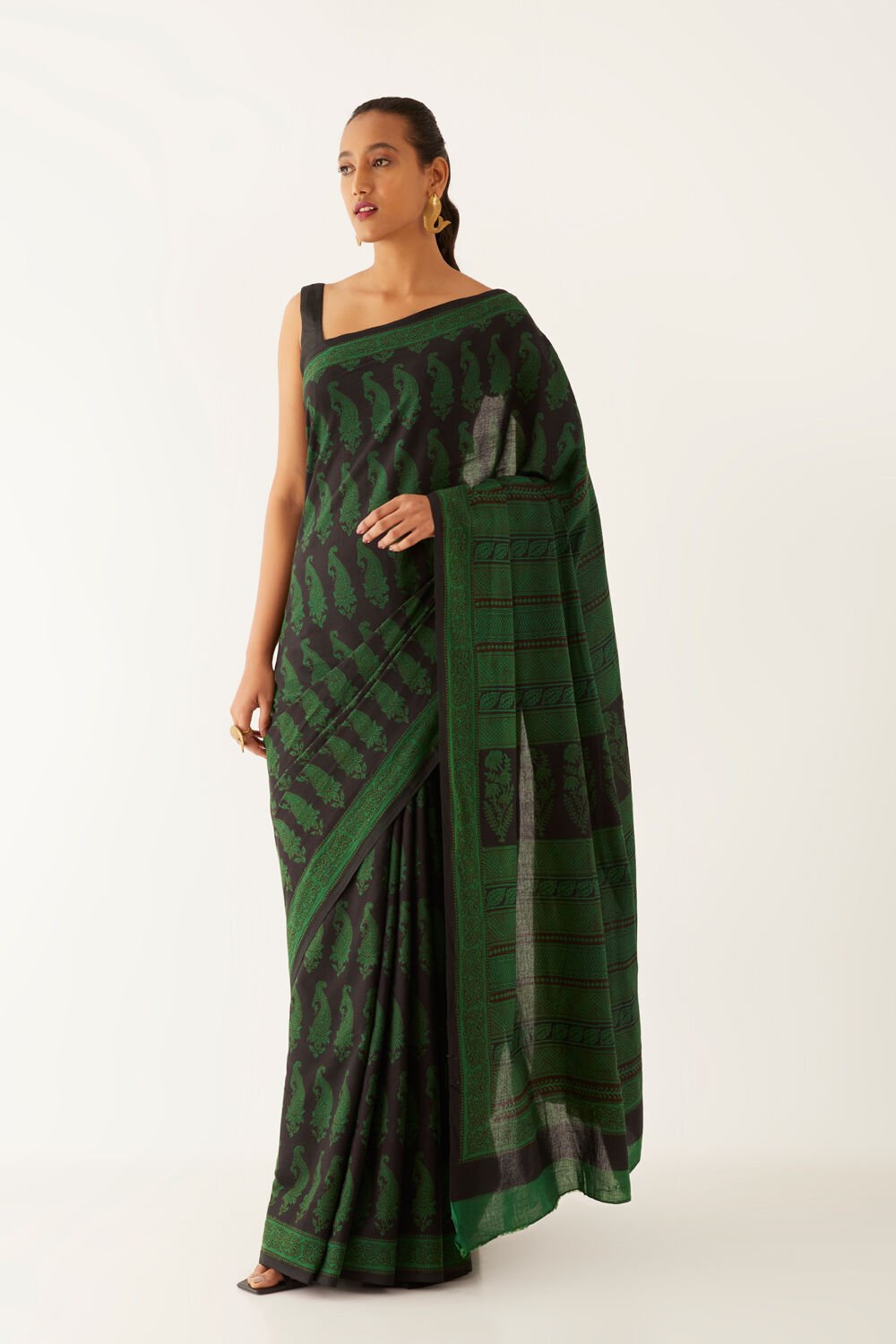 Dark Green Pure Cotton Bagh Printed Saree image number null