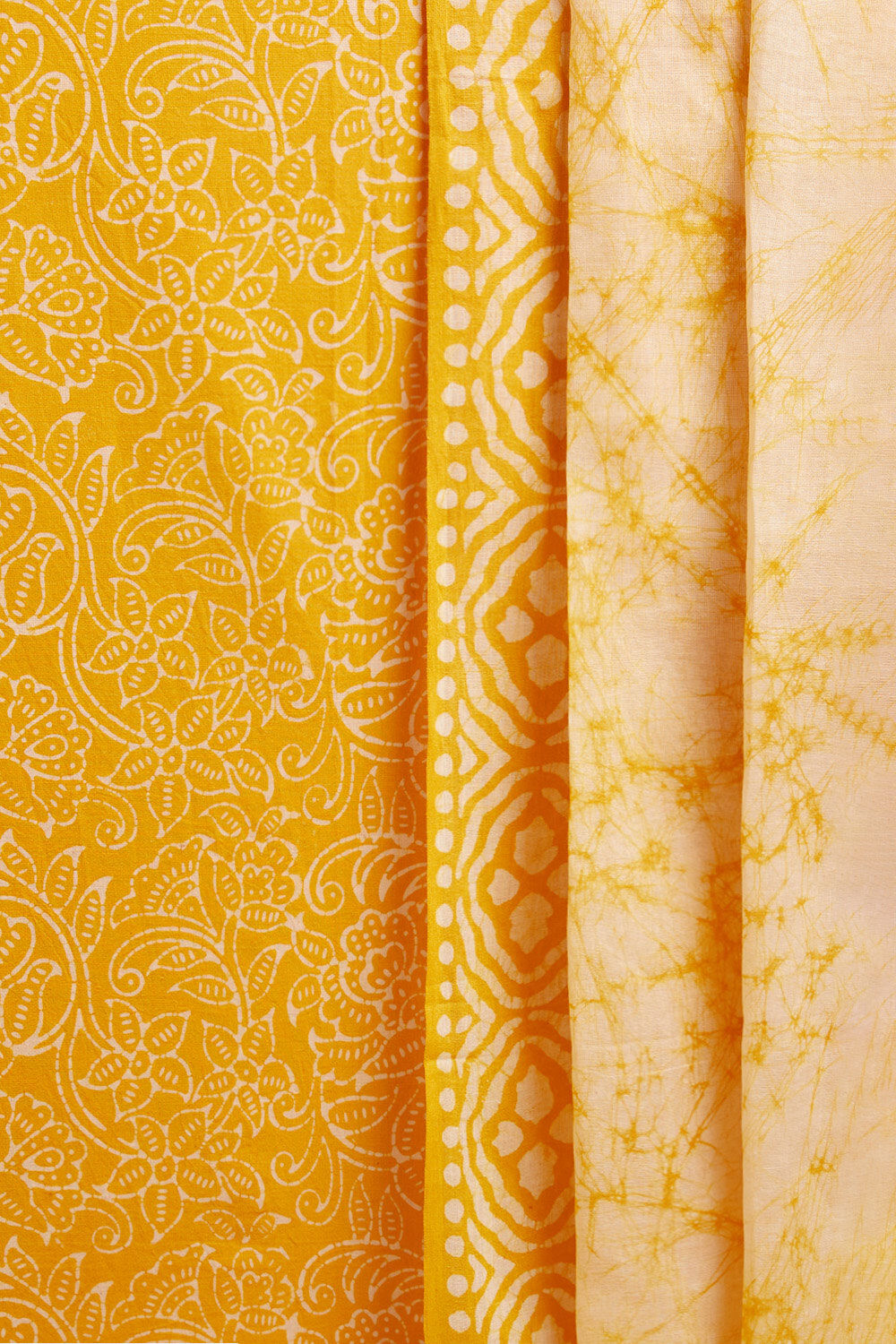 Yellow  Batik Pure Cotton Unstitched Suit Set image number null