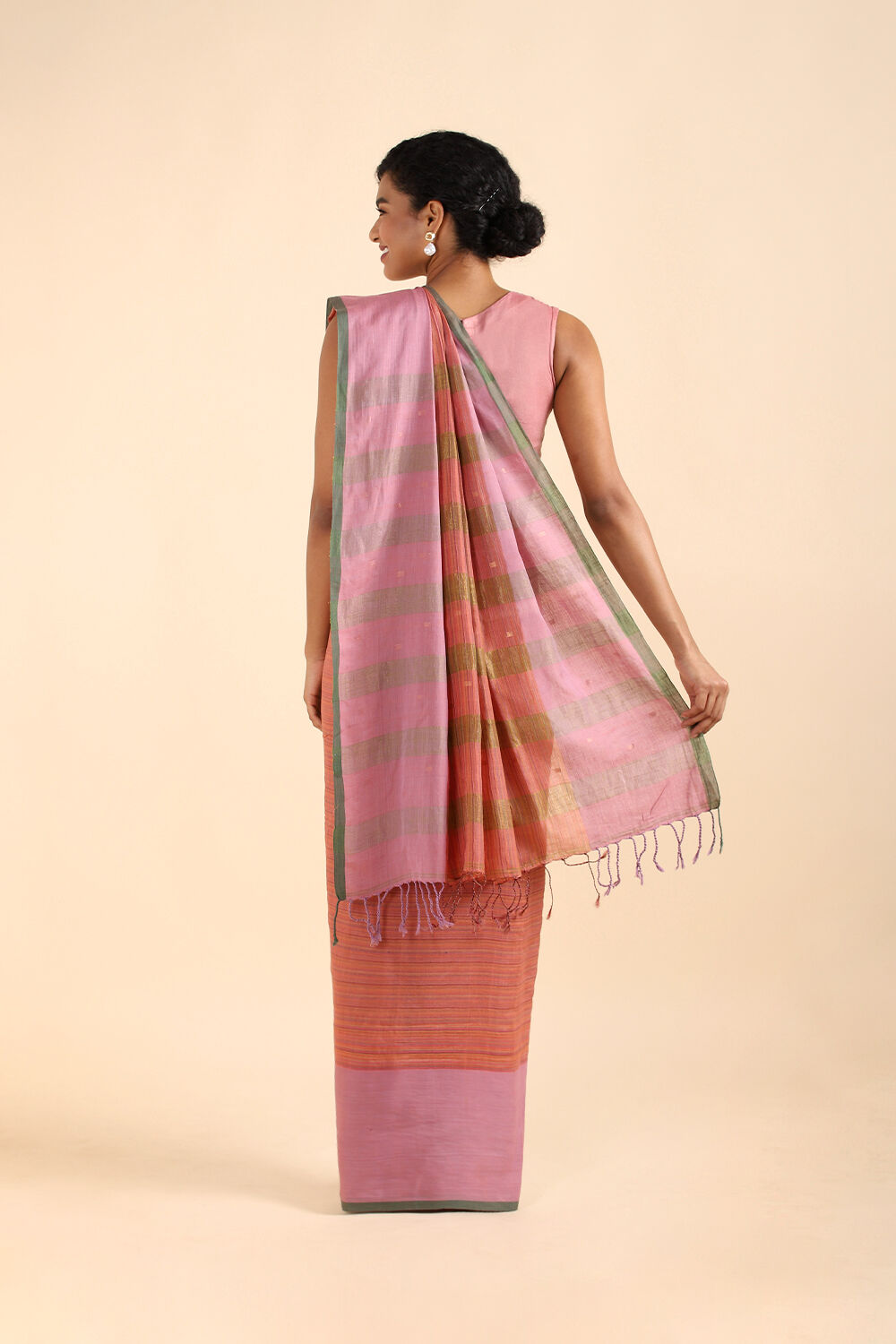 Light Orange Pure Silk Cotton Jamdani Saree image number null