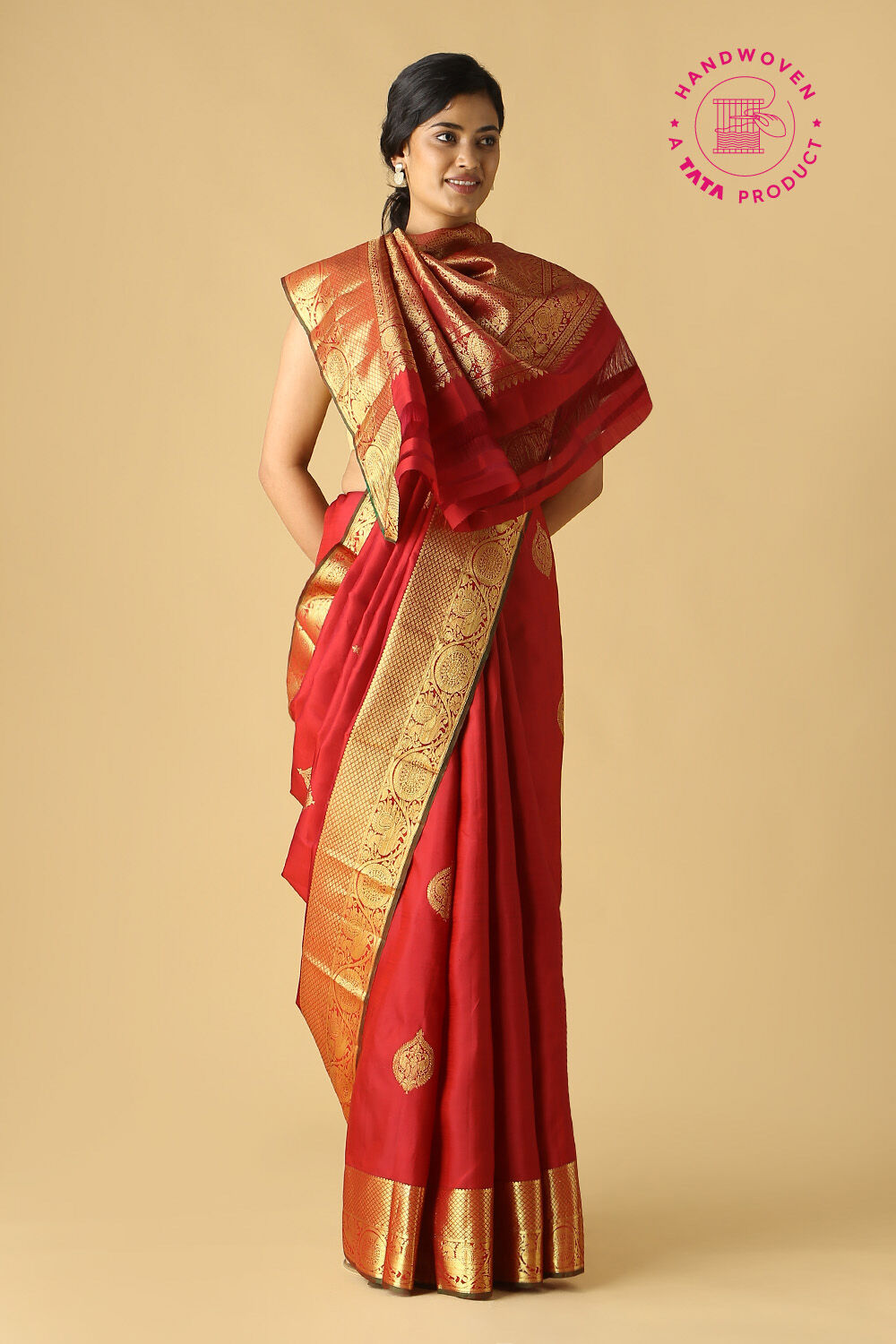 Dark Red Pure Silk Kanjivaram Saree image number null