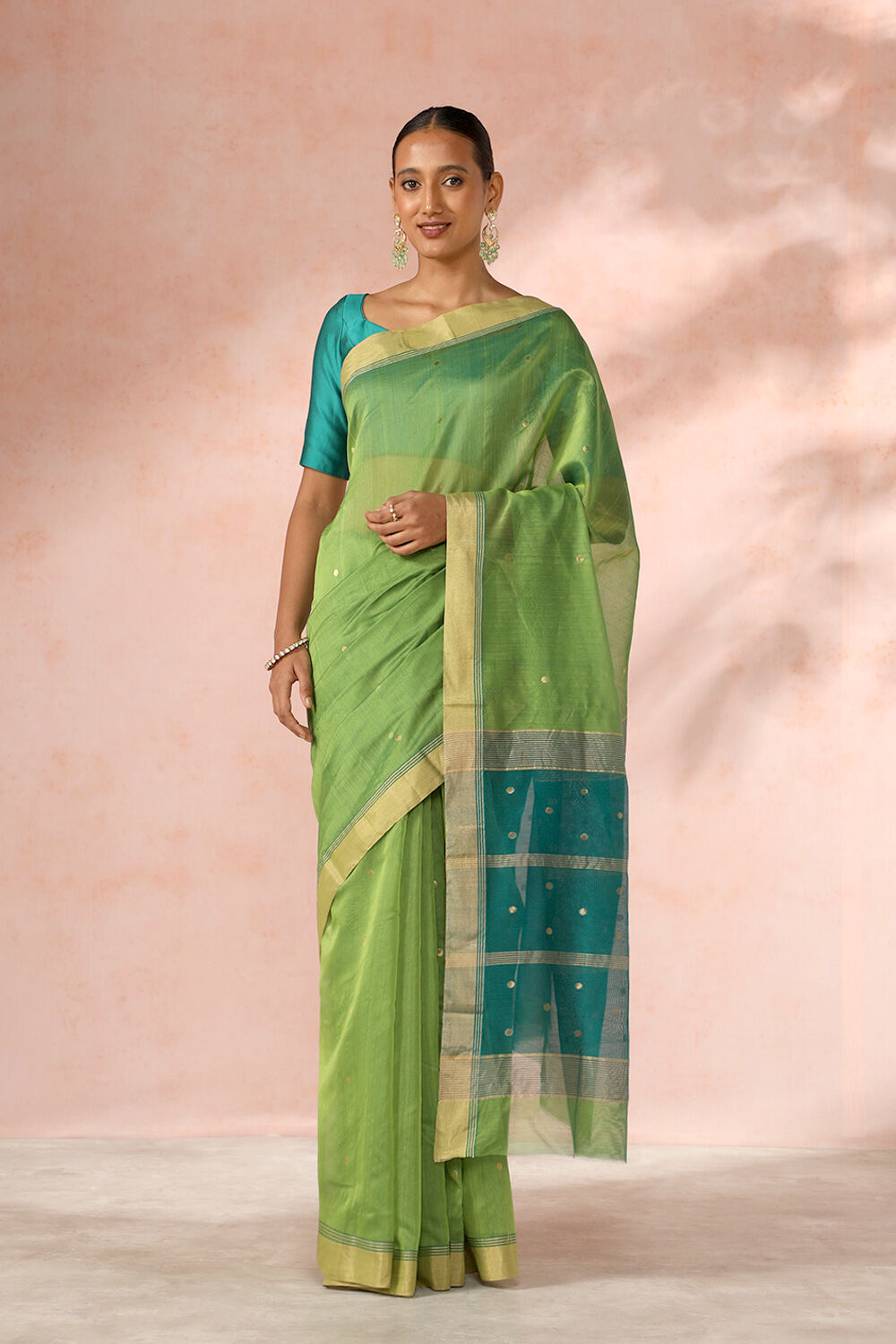 Dark Green Chanderi Pure Silk Cotton Woven Saree image number null