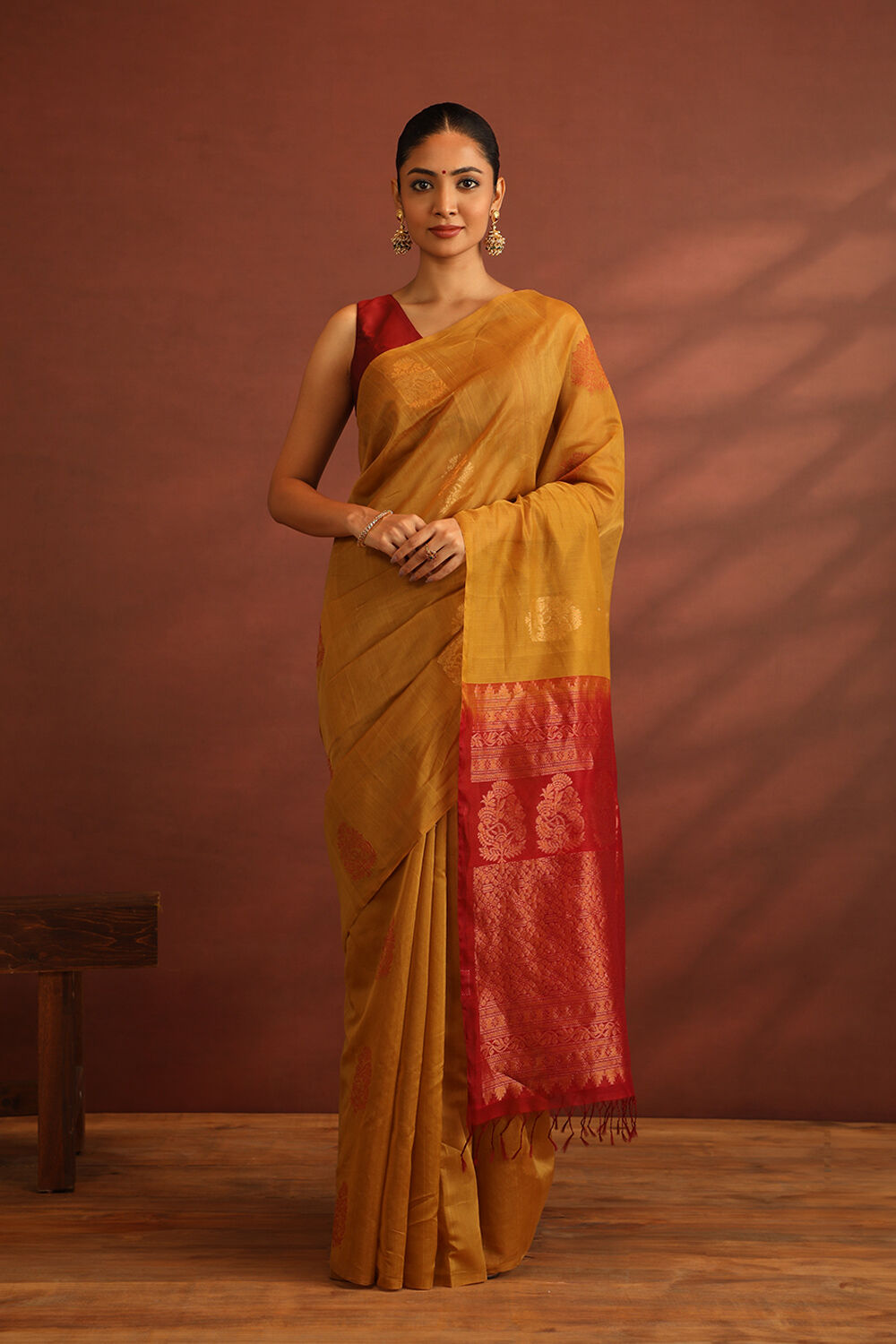 Brown South Pure Silk Cotton Woven Saree image number null