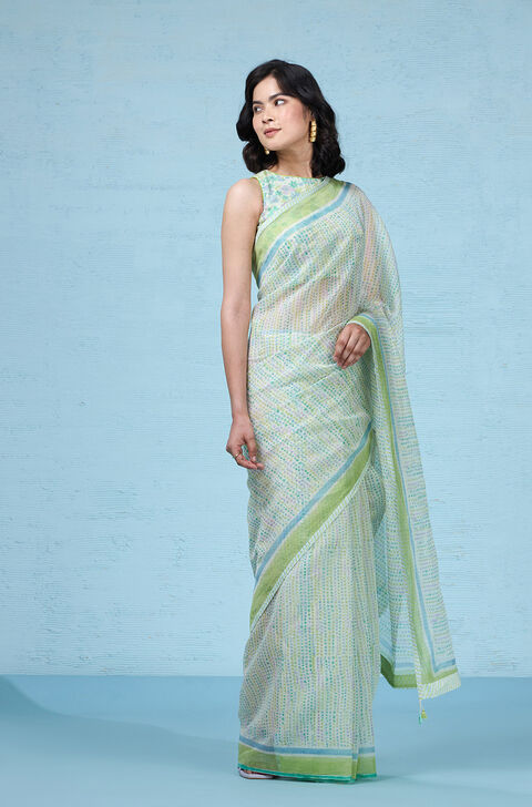 Green Rajasthan Pure Silk Cotton Printed Mukaish Saree