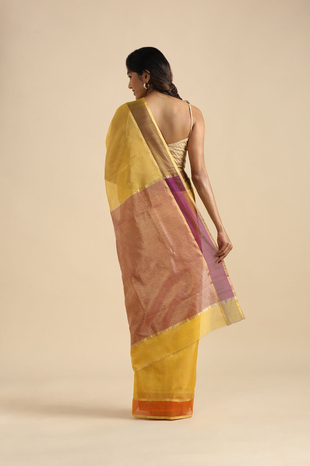 Yellow Pure Cotton Tissue Chanderi Saree image number null