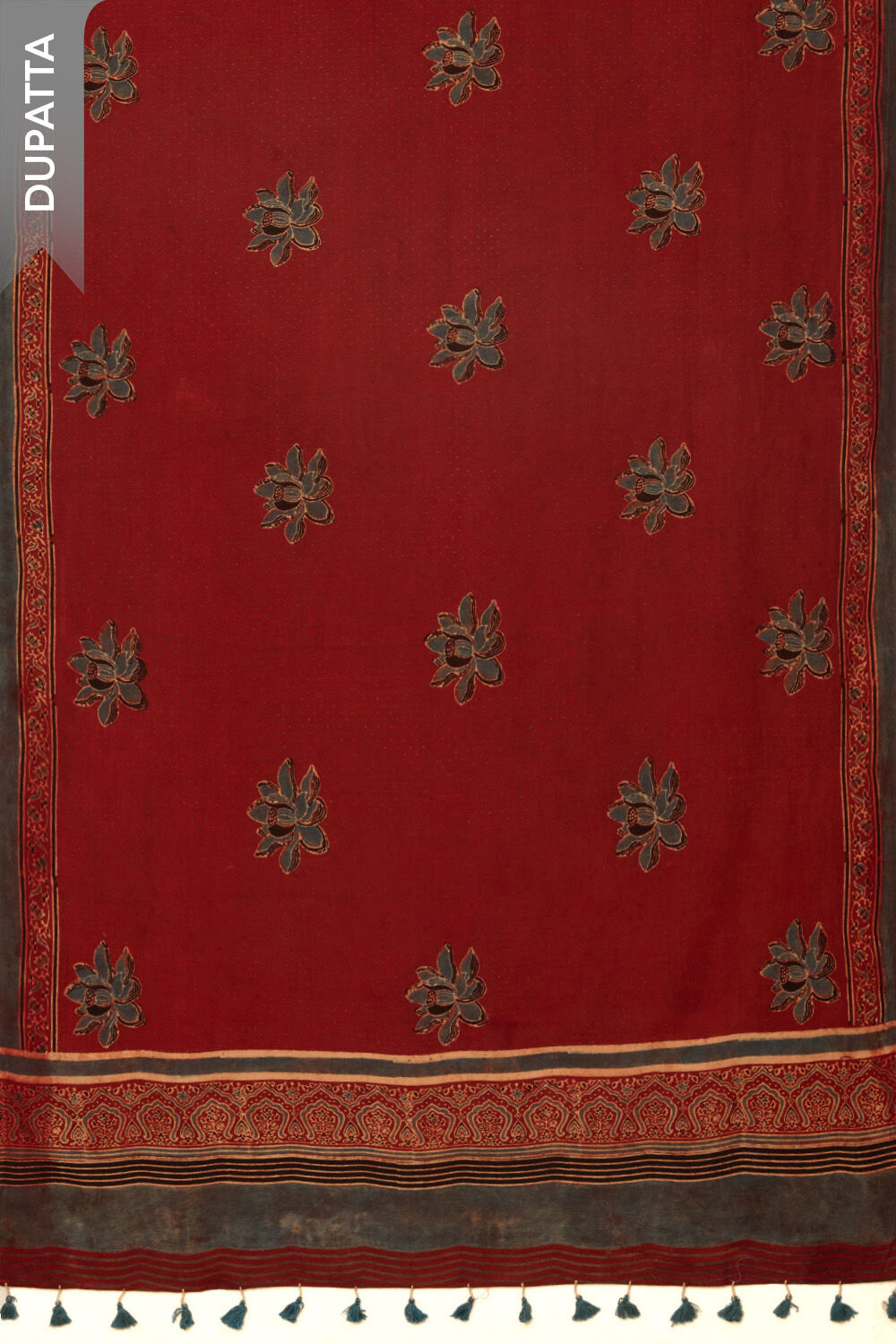 Dark Red Pure Cotton Ajrakh Unstitched Suit Set image number null
