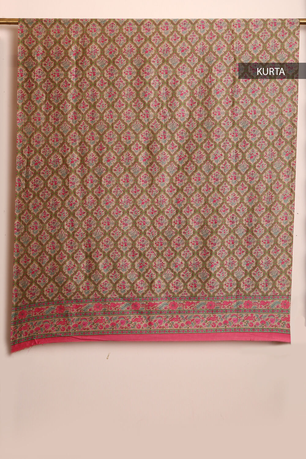 Green Printed Pure Silk Cotton Suit Set image number null