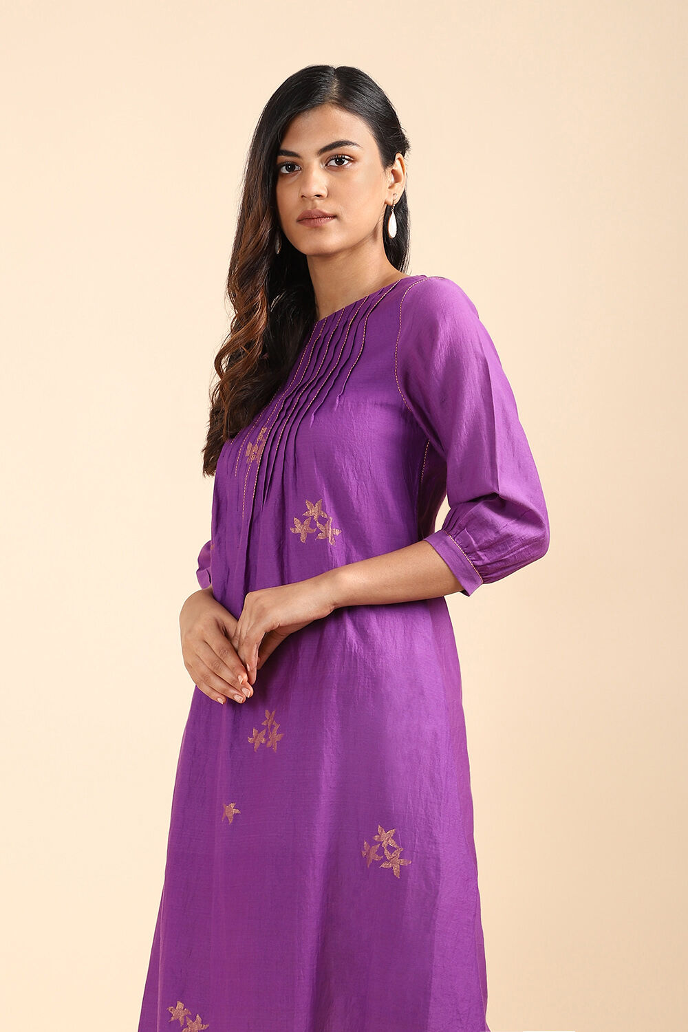 Violet silk Cotton Jamdani Kurta image number null