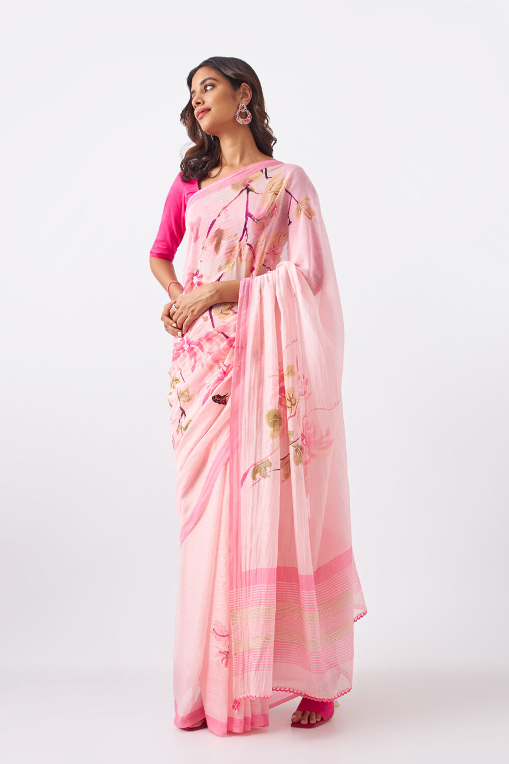 Pink Pure Silk Cotton Digital Printed Saree image number null