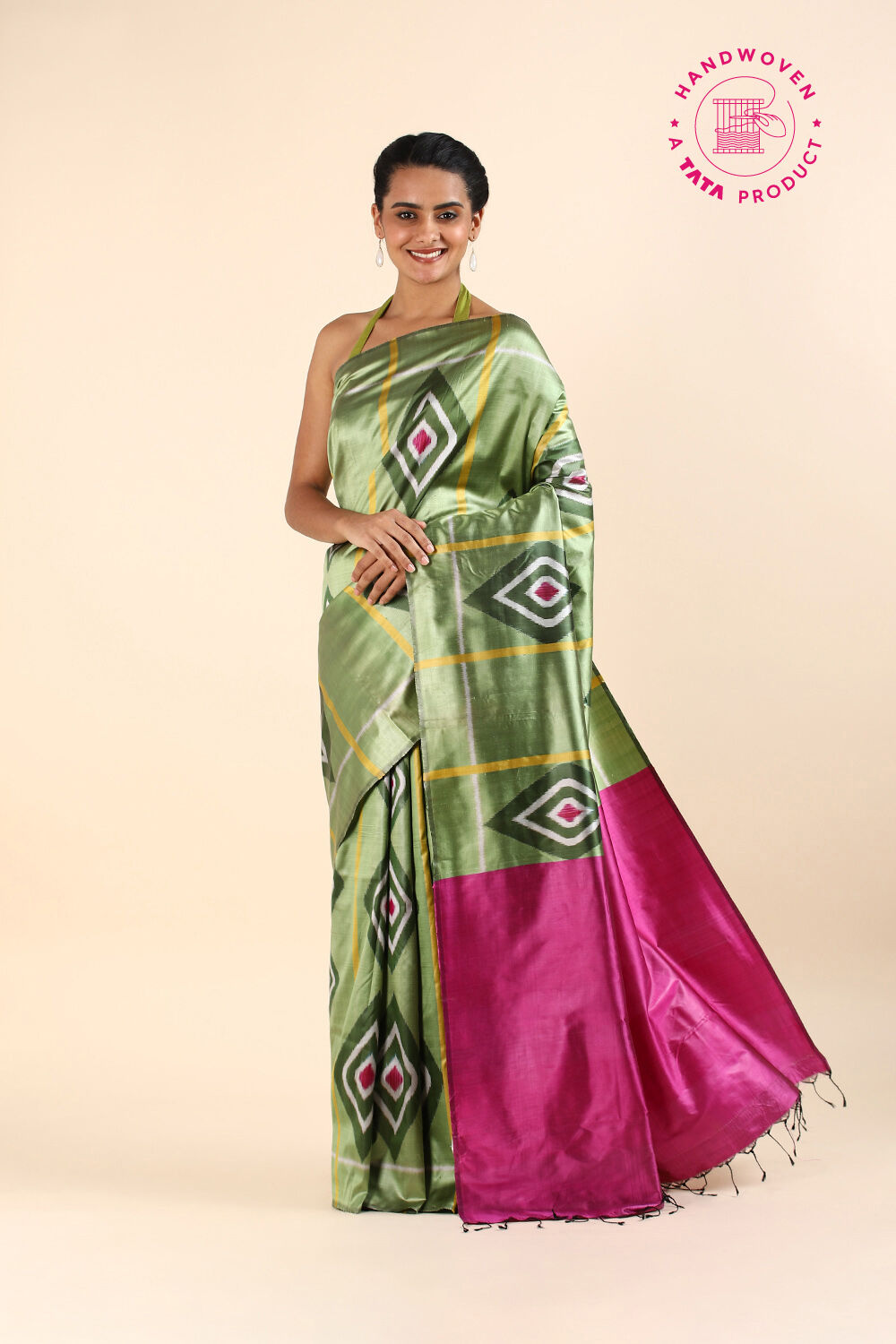 Light Green Pure Silk Odissa Ikat Saree image number null
