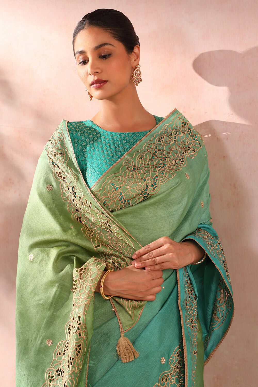 Blue Pure Tussar Silk Embroidery Saree image number null