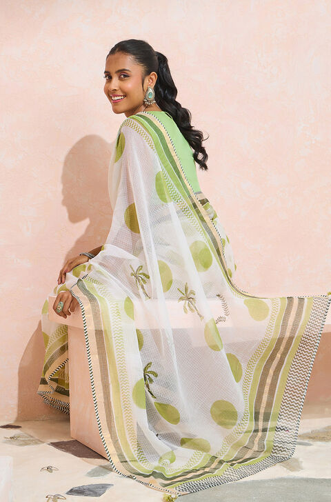 Off White Rajasthan Printed Sanganeri Pure Cotton Kota Saree