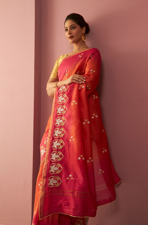 Orange Pure Silk Cotton Embroidered Saree