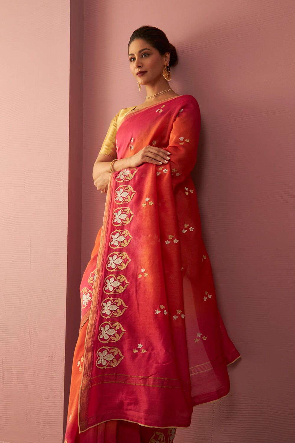 Orange Pure Silk Cotton Embroidered Saree image number null