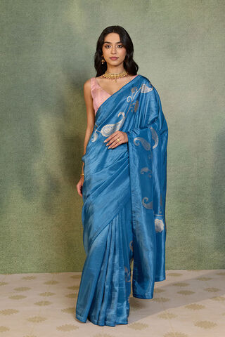 Blue Woven Design Viscose Saree thumbnail image number null