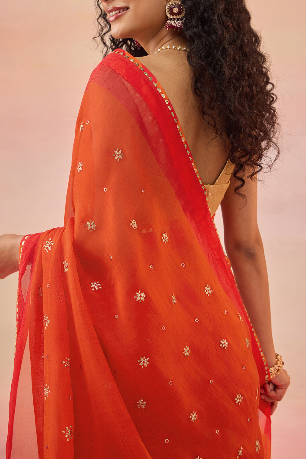 Red Viscose Organza Gota Patti Embroidered Saree image number null