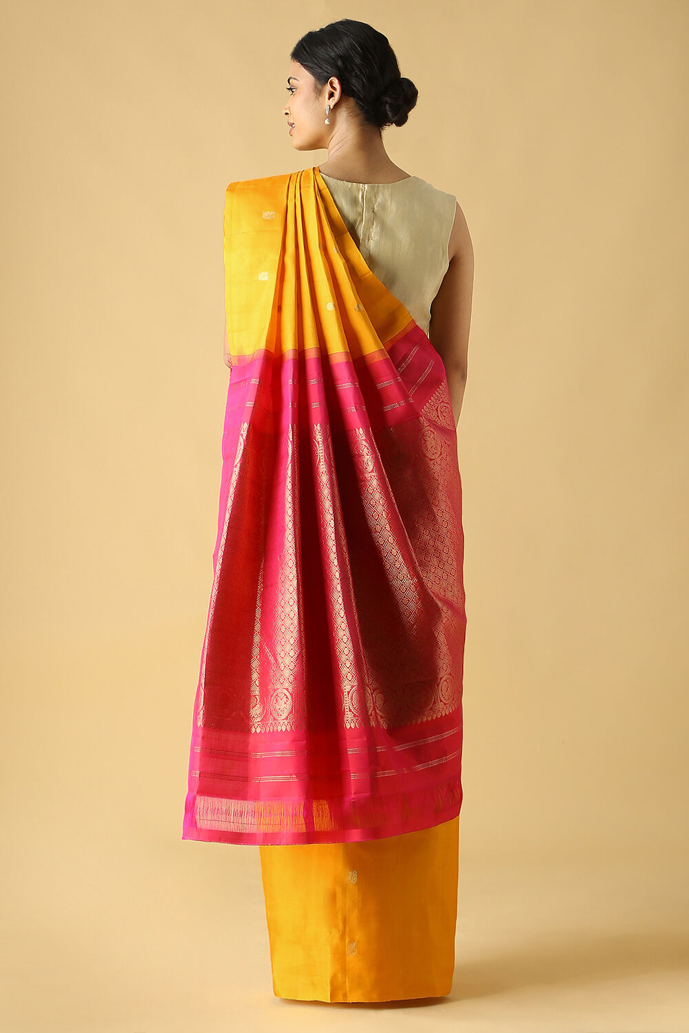 Yellow Pure Silk Kanjivaram Saree image number null