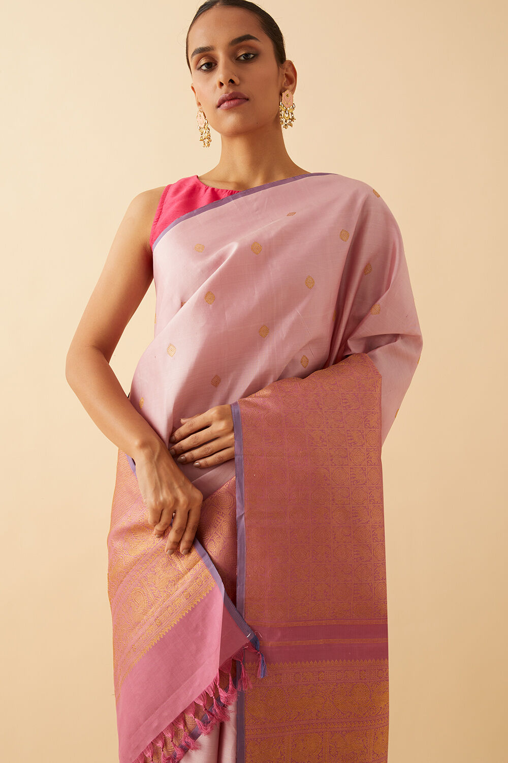 Light Pink Pure Silk Kanjivaram Saree image number null