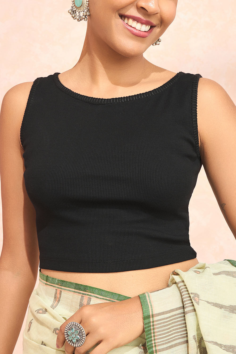 Black Knitted Cotton Elastane Blouse image number null